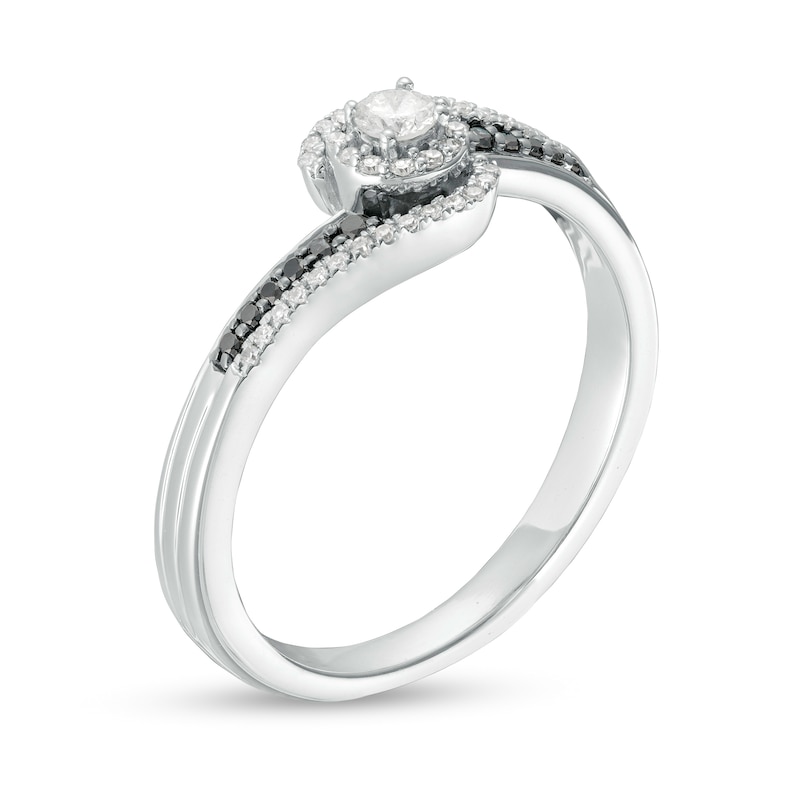 Main Image 3 of 0.24 CT. T.W. Black and White Diamond Frame Bypass Promise Ring in Sterling Silver