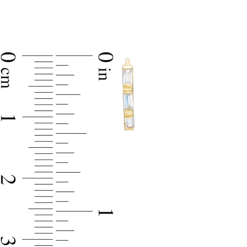 Baguette Cubic Zirconia Three Stone Hoop Earrings in 14K Gold