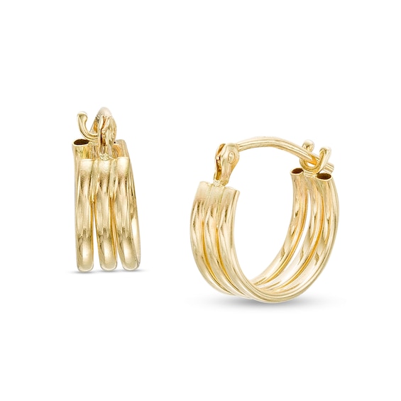 11.0mm Triple Row Hoop Earrings in 14K Gold