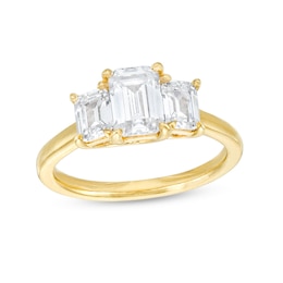 2.00 CT. T.W. Certified Emerald-Cut Lab-Created Diamond Three Stone Engagement Ring in 14K Gold (F/SI2)