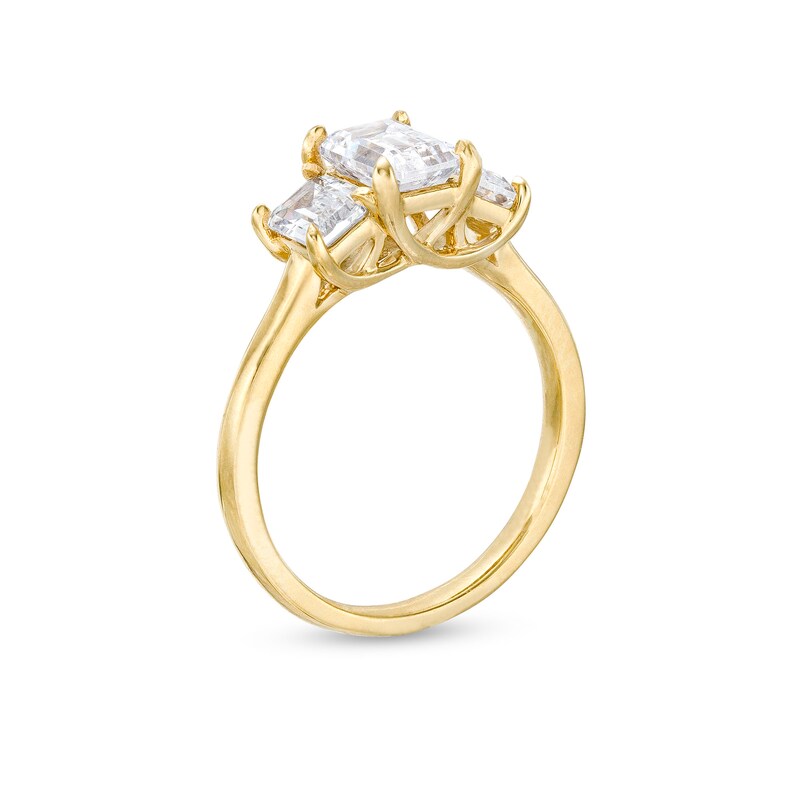 2.00 CT. T.W. Certified Emerald-Cut Lab-Created Diamond Three Stone Engagement Ring in 14K Gold (F/SI2)