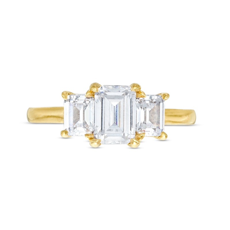 Main Image 4 of 2.00 CT. T.W. Certified Emerald-Cut Lab-Grown Diamond Three Stone Engagement Ring in 14K Gold (F/SI2)