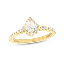 Celebration Infinite™ Canadian Certified Pear-Shaped Centre Diamond 0.69 CT. T.W. Frame Engagement Ring in 14K Gold