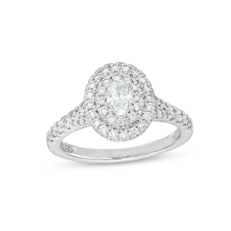 Celebration Infinite™ Canadian Ceritifed Oval Centre Certified Diamond 0.95 CT. T.W. Frame Engagement Ring in 14K White Gold