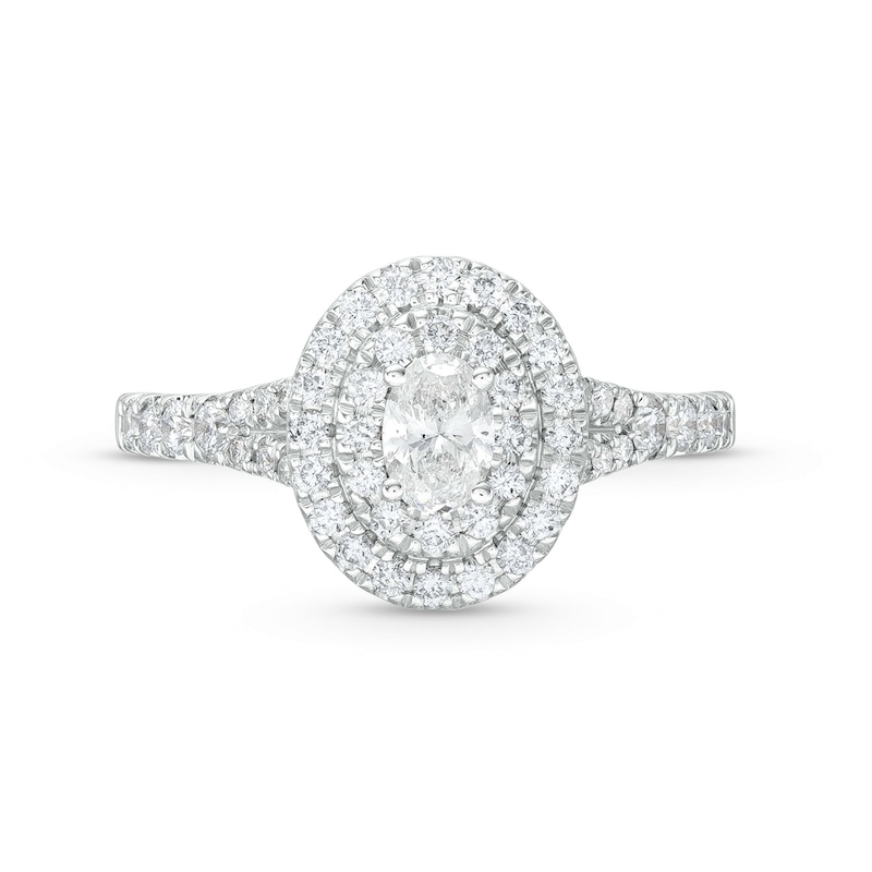 Main Image 4 of Celebration Infinite™ Canadian Ceritifed Oval Centre Certified Diamond 0.95 CT. T.W. Frame Engagement Ring in 14K White Gold