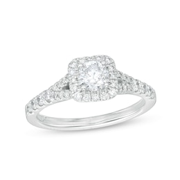 Celebration Infinite™ Canadian Certified Centre Diamond 0.95 CT. T.W. Cushion Frame Engagement Ring in 14K White Gold