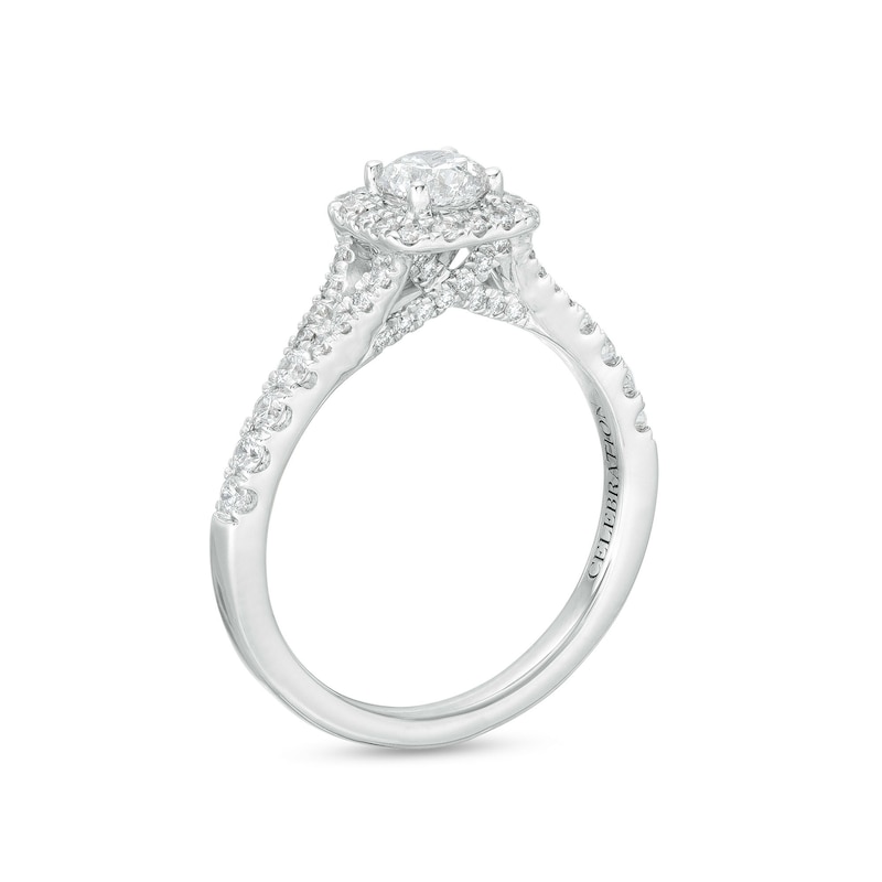 Celebration Infinite™ Canadian Certified Centre Diamond 0.95 CT. T.W. Cushion Frame Engagement Ring in 14K White Gold