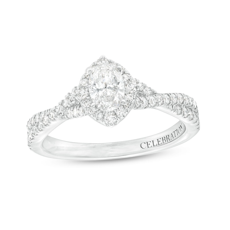 Main Image 1 of Celebration Infinite™ Canadian Certified Oval Centre Diamond 0.80 CT. T.W. Frame Engagement Ring in 14K White Gold
