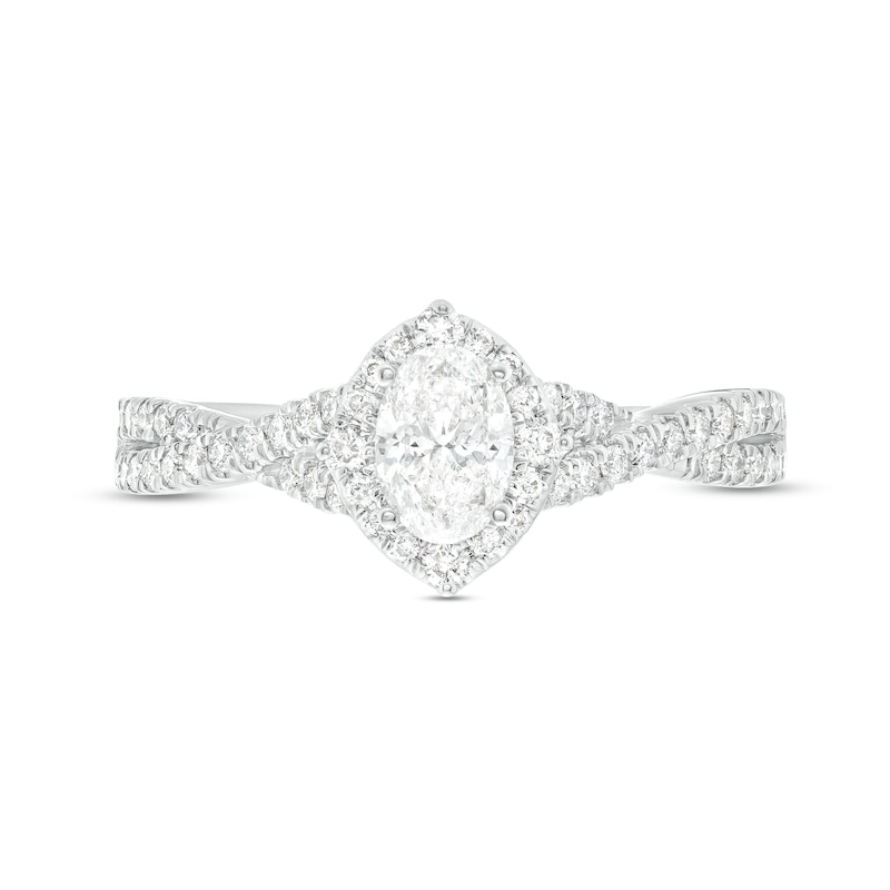 Main Image 4 of Celebration Infinite™ Canadian Certified Oval Centre Diamond 0.80 CT. T.W. Frame Engagement Ring in 14K White Gold