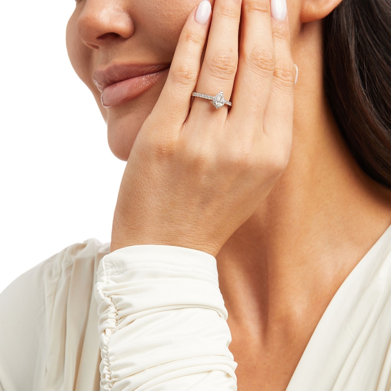 Main Image 2 of Celebration Infinite™ Canadian Certified Pear-Shaped Centre Diamond 0.69 CT. T.W. Engagement Ring in 14K White Gold
