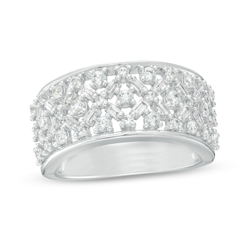 0.95 CT. T.W. Baguette and Round Diamond Lattice Anniversary Band in 10K White Gold|Peoples Jewellers