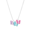 Thumbnail Image 0 of Child's Pink, Blue and Purple Crystal and Enamel Butterfly Trio Pendant in Sterling Silver – 15"
