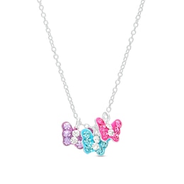 Child's Pink, Blue and Purple Crystal and Enamel Butterfly Trio Pendant in Sterling Silver – 15&quot;
