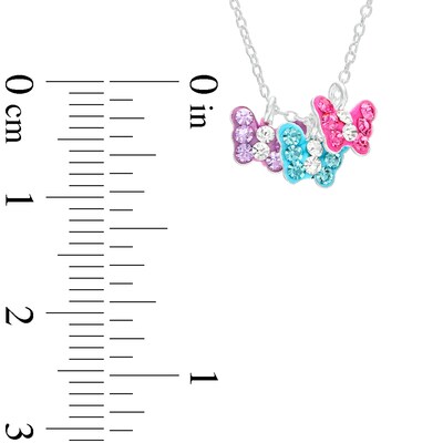 Child's Pink, Blue and Purple Crystal and Enamel Butterfly Trio Pendant in Sterling Silver – 15"