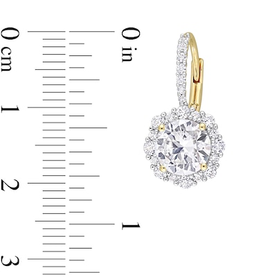 7.0mm White Lab-Created Sapphire Frame Flower Drop Earrings in Sterling Silver and Yellow Rhodium