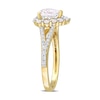 6.5mm Heart-Shaped and Round White Lab-Created Sapphire Frame Split Shank Ring in Sterling Silver with Yellow Rhodium