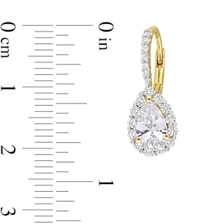 Pear-Shaped and Round White Lab-Created Sapphire Frame Drop Earrings in Sterling Silver with Yellow Rhodium