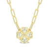 6.0mm Heart-Shaped Green Quartz and Diamond Accent Clover Necklace in Sterling Silver with Yellow Rhodium