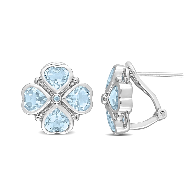 Main Image 1 of 5.0mm Heart-Shaped and Round Sky Blue Topaz Clover Stud Earrings in Sterling Silver