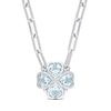 Thumbnail Image 0 of 6.0mm Heart-Shaped Sky Blue Topaz and Diamond Accent Clover Necklace in Sterling Silver