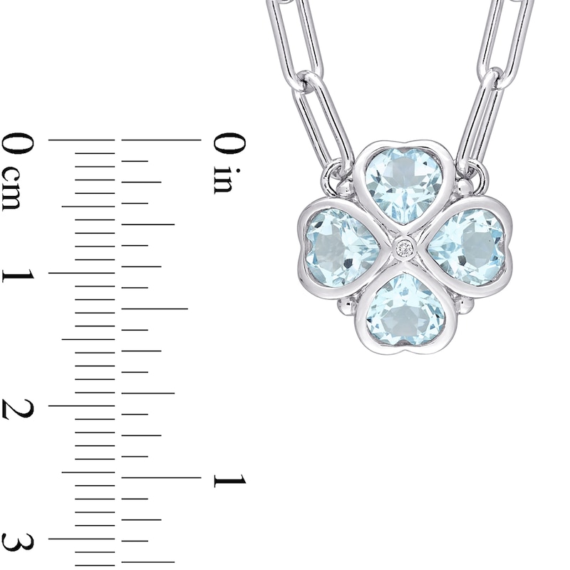 Main Image 3 of 6.0mm Heart-Shaped Sky Blue Topaz and Diamond Accent Clover Necklace in Sterling Silver