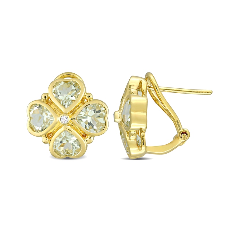 Main Image 1 of 5.0mm Heart-Shaped and Round Green Quartz Clover Stud Earrings in Sterling Silver with Yellow Rhodium