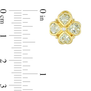 5.0mm Heart-Shaped and Round Green Quartz Clover Stud Earrings in Sterling Silver with Yellow Rhodium