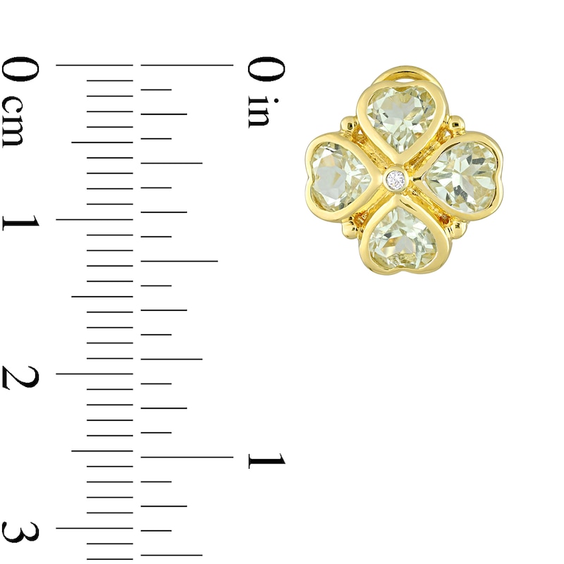 Main Image 3 of 5.0mm Heart-Shaped and Round Green Quartz Clover Stud Earrings in Sterling Silver with Yellow Rhodium