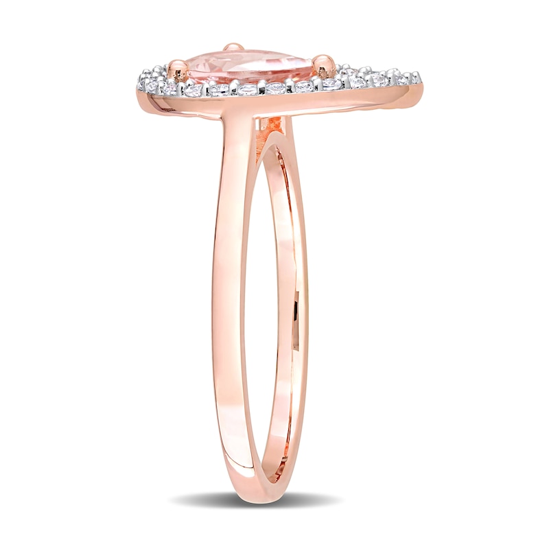 Main Image 3 of Pear-Shaped Morganite and White Topaz Frame Ring in Sterling Silver with Rose Rhodium
