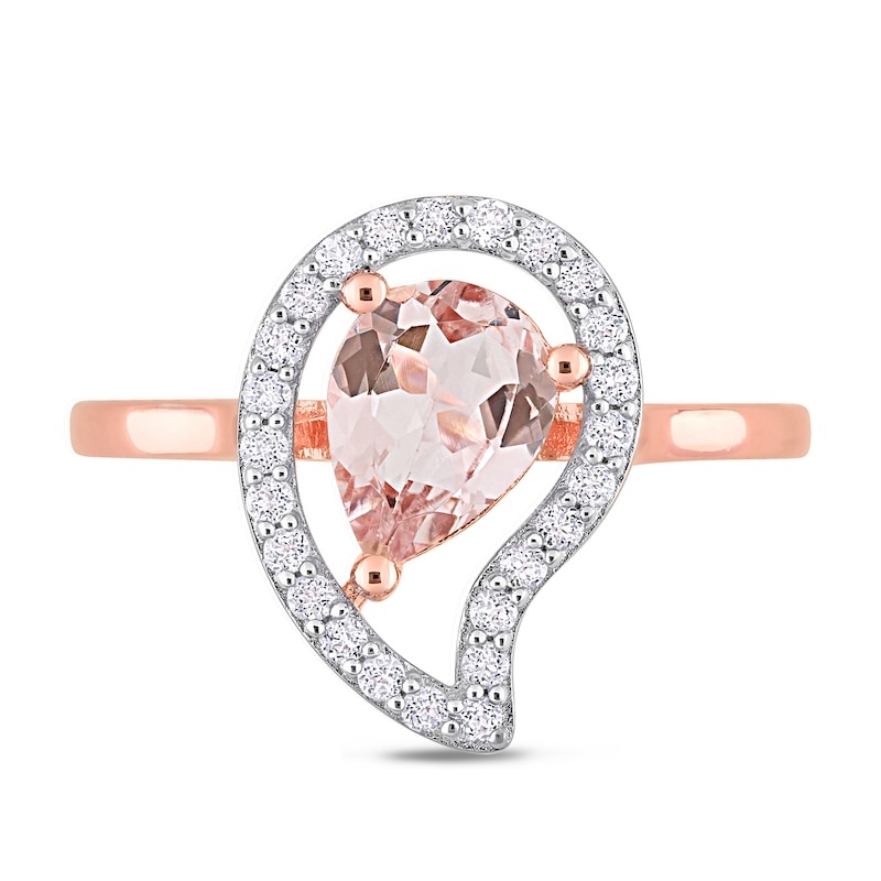 Main Image 4 of Pear-Shaped Morganite and White Topaz Frame Ring in Sterling Silver with Rose Rhodium