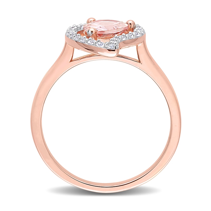 Main Image 5 of Pear-Shaped Morganite and White Topaz Frame Ring in Sterling Silver with Rose Rhodium