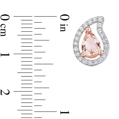 Pear-Shaped Morganite and White Topaz Frame Stud Earrings in Sterling Silver with Rose Rhodium