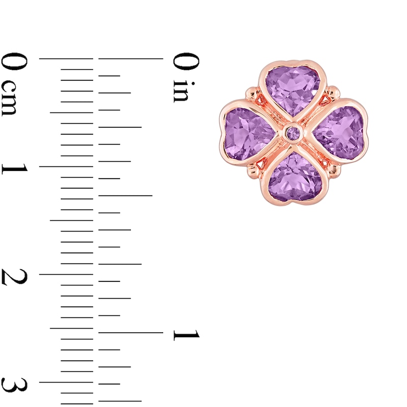 Main Image 3 of 5.0mm Heart-Shaped and Round Amethyst Clover Stud Earrings in Sterling Silver with Rose Rhodium