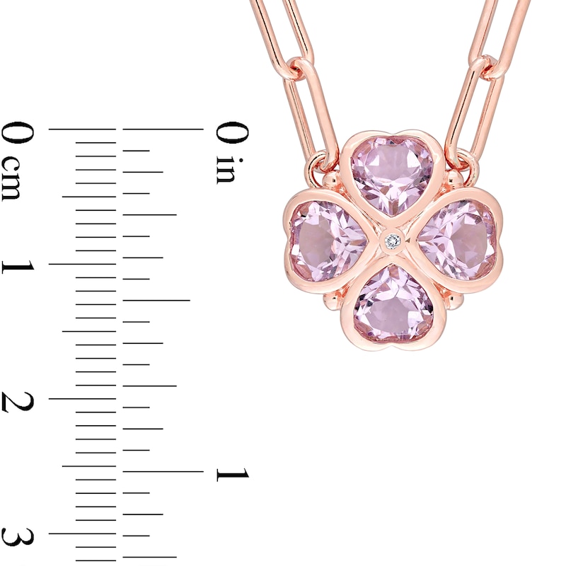Main Image 3 of 6.0mm Heart-Shaped Amethyst and Diamond Accent Clover Necklace in Sterling Silver with Rose Rhodium