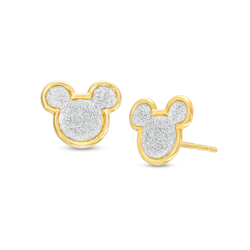 Child's Mickey Mouse Glitter Stud Earrings in 10K Gold