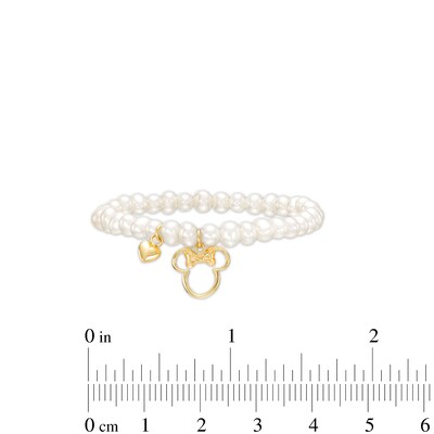 Child's 3.5mm Freshwater Cultured Pearl Minnie Mouse Stretch Bracelet in 10K Gold