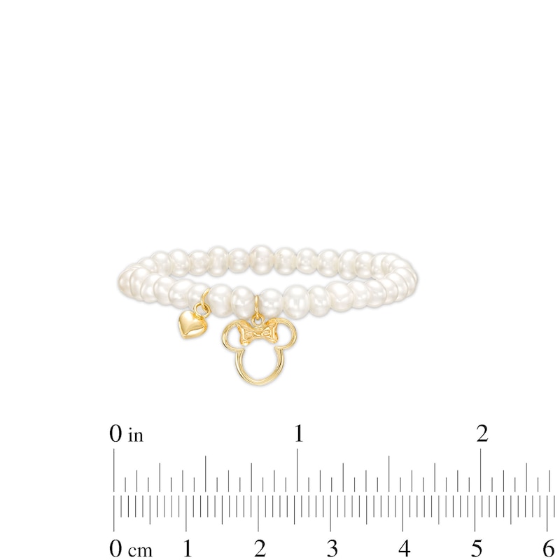 Child's 3.5mm Freshwater Cultured Pearl Minnie Mouse Stretch Bracelet in 10K Gold