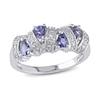 Thumbnail Image 1 of Pear-Shaped and Round Tanzanite Four Stone Ribbon Alternating Ring in Sterling Silver