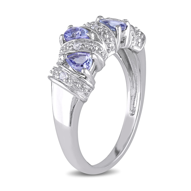 Main Image 3 of Pear-Shaped and Round Tanzanite Four Stone Ribbon Alternating Ring in Sterling Silver