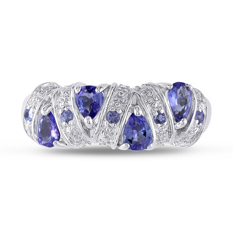 Main Image 4 of Pear-Shaped and Round Tanzanite Four Stone Ribbon Alternating Ring in Sterling Silver
