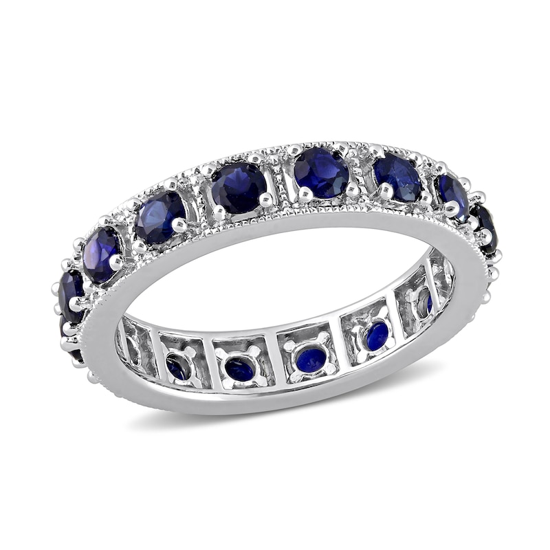 Main Image 1 of Blue Lab-Created Sapphire Vintage-Style Eternity Band in Sterling Silver