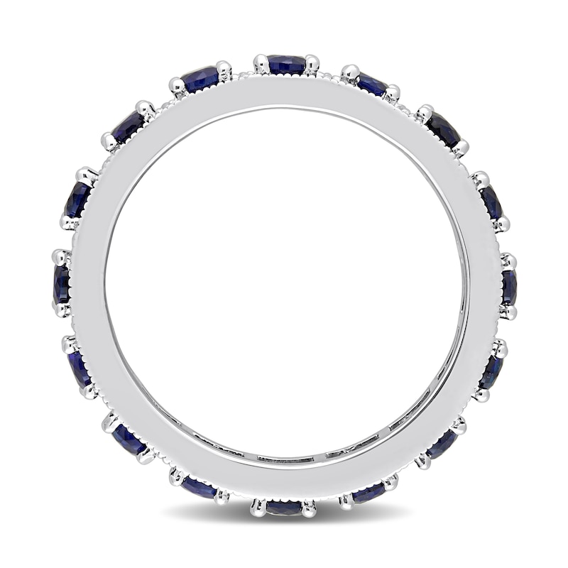 Main Image 5 of Blue Lab-Created Sapphire Vintage-Style Eternity Band in Sterling Silver