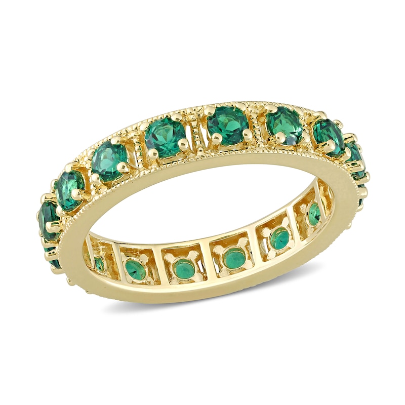 Main Image 1 of Lab-Created Emerald Vintage-Style Eternity Band in Sterling Silver with Yellow Rhodium