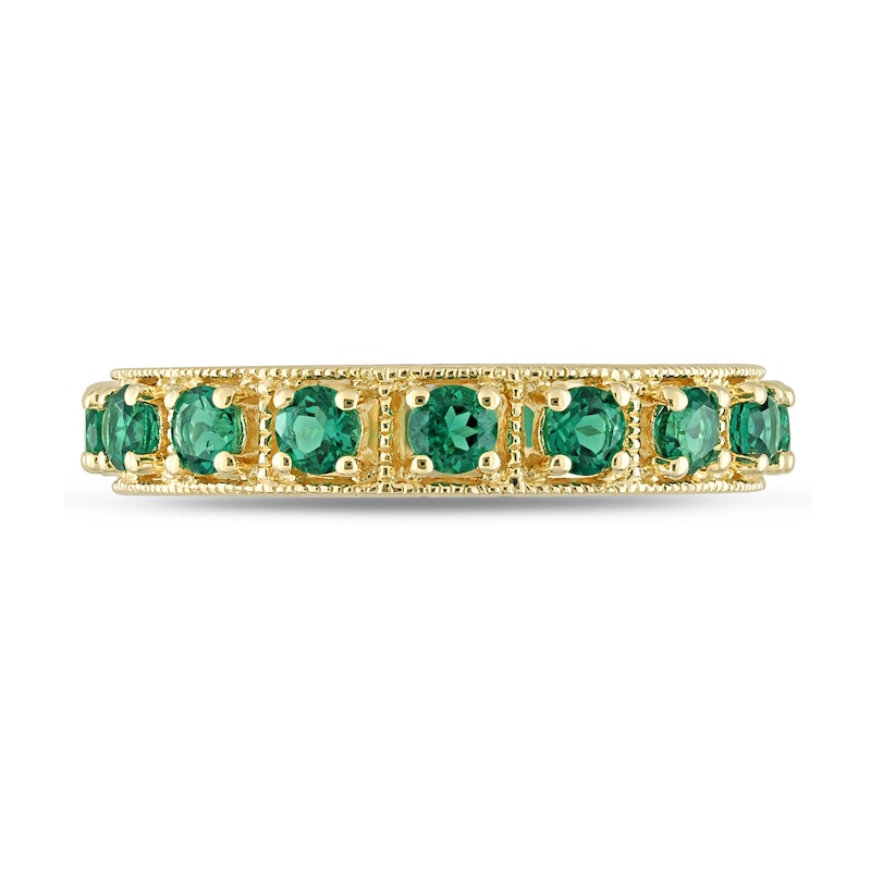 Main Image 4 of Lab-Created Emerald Vintage-Style Eternity Band in Sterling Silver with Yellow Rhodium