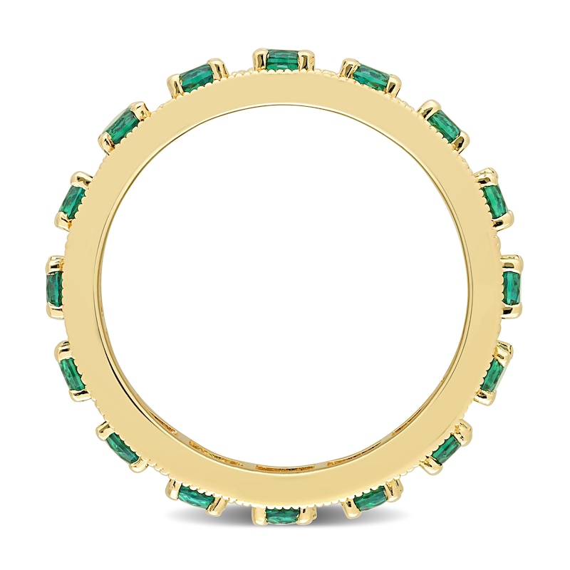 Main Image 5 of Lab-Created Emerald Vintage-Style Eternity Band in Sterling Silver with Yellow Rhodium
