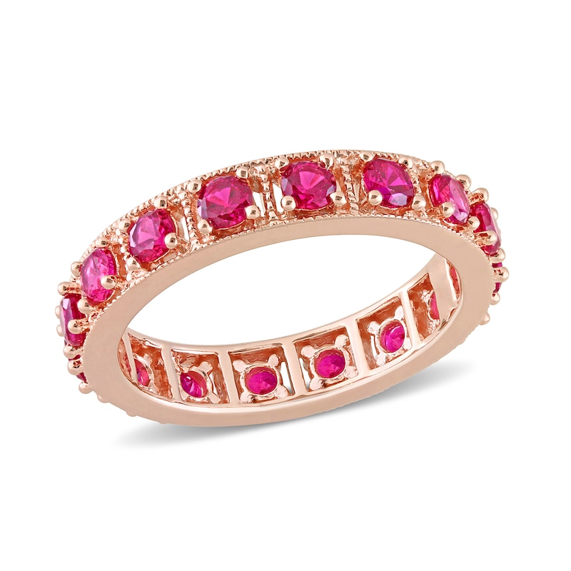 Lab-Created Ruby Vintage-Style Eternity Band in Sterling Silver with Rose Rhodium
