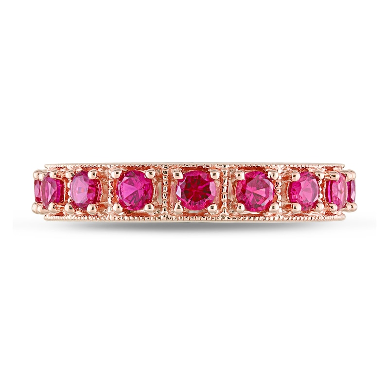 Lab-Created Ruby Vintage-Style Eternity Band in Sterling Silver with Rose Rhodium