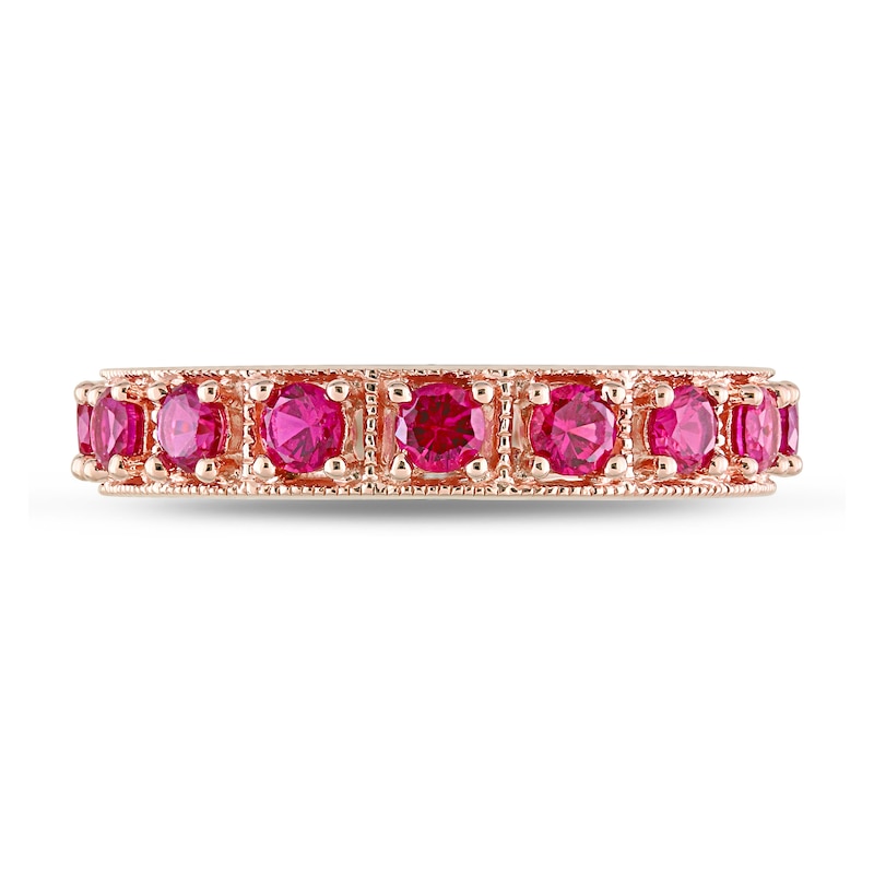 Main Image 4 of Lab-Created Ruby Vintage-Style Eternity Band in Sterling Silver with Rose Rhodium