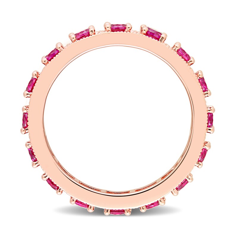 Main Image 5 of Lab-Created Ruby Vintage-Style Eternity Band in Sterling Silver with Rose Rhodium