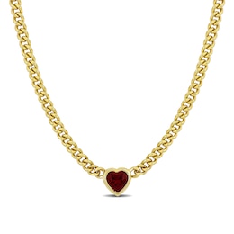 8.0mm Heart-Shaped Lab-Created Ruby Solitaire Curb Chain Necklace in Sterling Silver with Yellow Rhodium